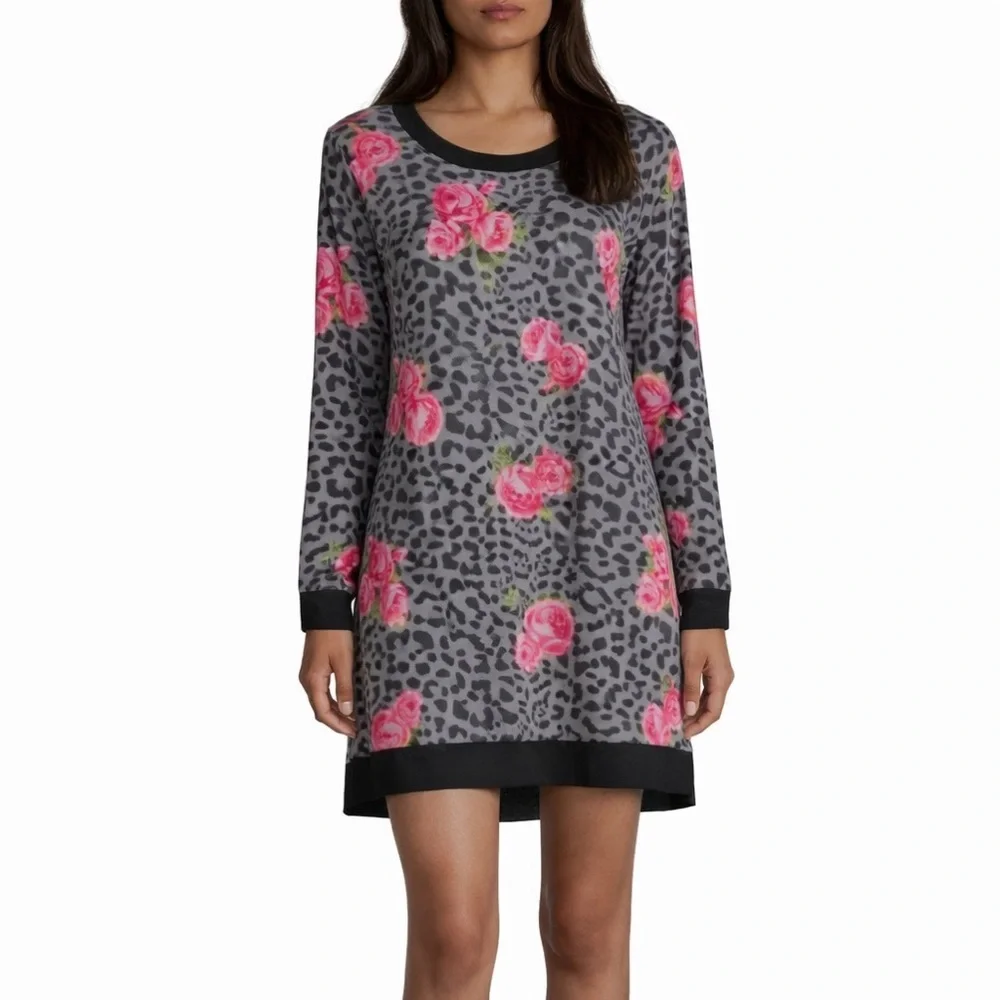 NWT Betsey Johnson very soft Sleep Dress Black Gray Pink Womens Sz M